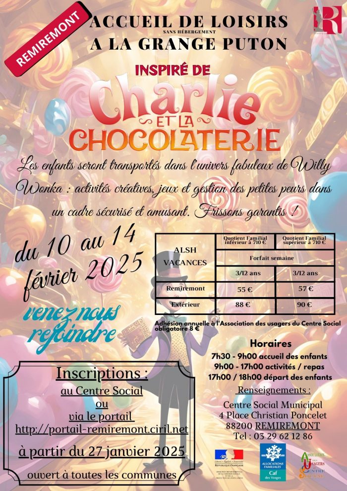 Affiche Centre aéré sur le thème de Charlie et la Chocolaterie